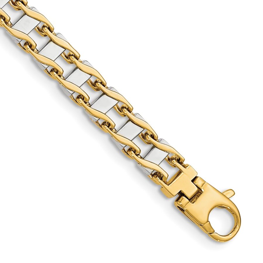 14k Two-tone 7.5mm Hand-polished Fancy Link Bracelet