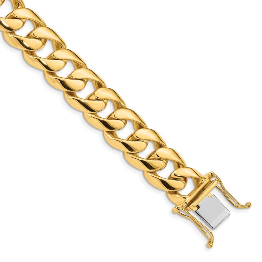 14k 13.4mm Hand-polished Rounded Curb Link Bracelet