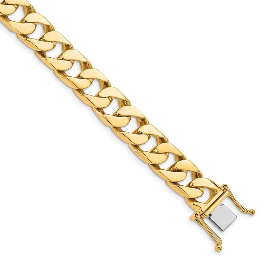 14K 10.6mm Hand-polished Flat Beveled Curb Link Bracelet
