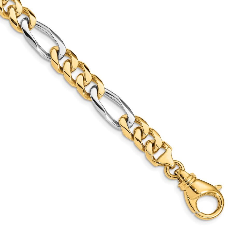 14k Two-tone 7.85mm Hand Polished Fancy Link Bracelet