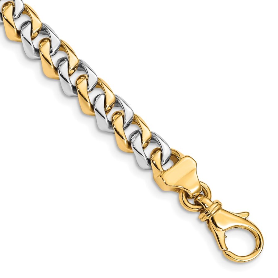 14k Two-tone 6.85mm Hand Polished Fancy Link Bracelet