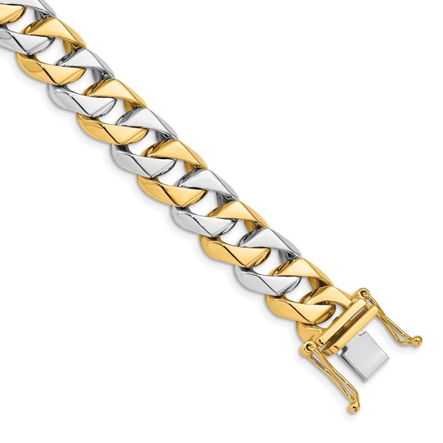 14K Two-tone 11.2mm Hand-polished Fancy Link Bracelet