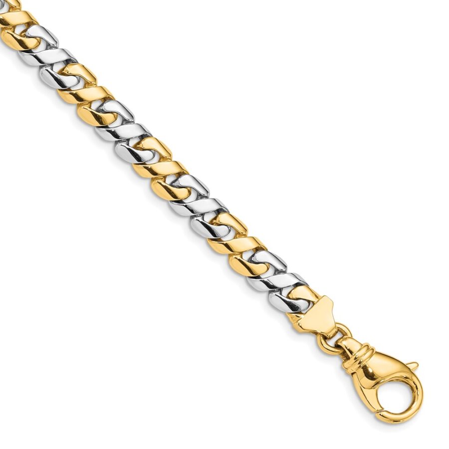 14K Two-tone 7.1mm Hand-polished Fancy Link Bracelet
