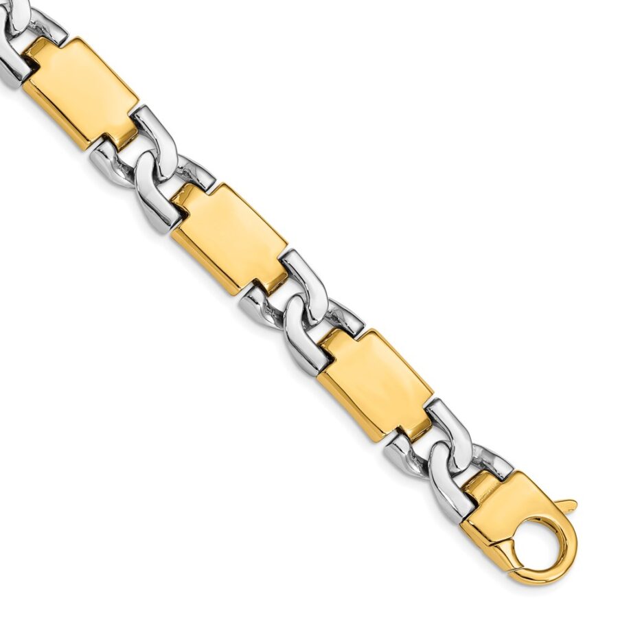 14k Two-tone 10.9mm Hand Polished Gold Fancy Link Bracelet