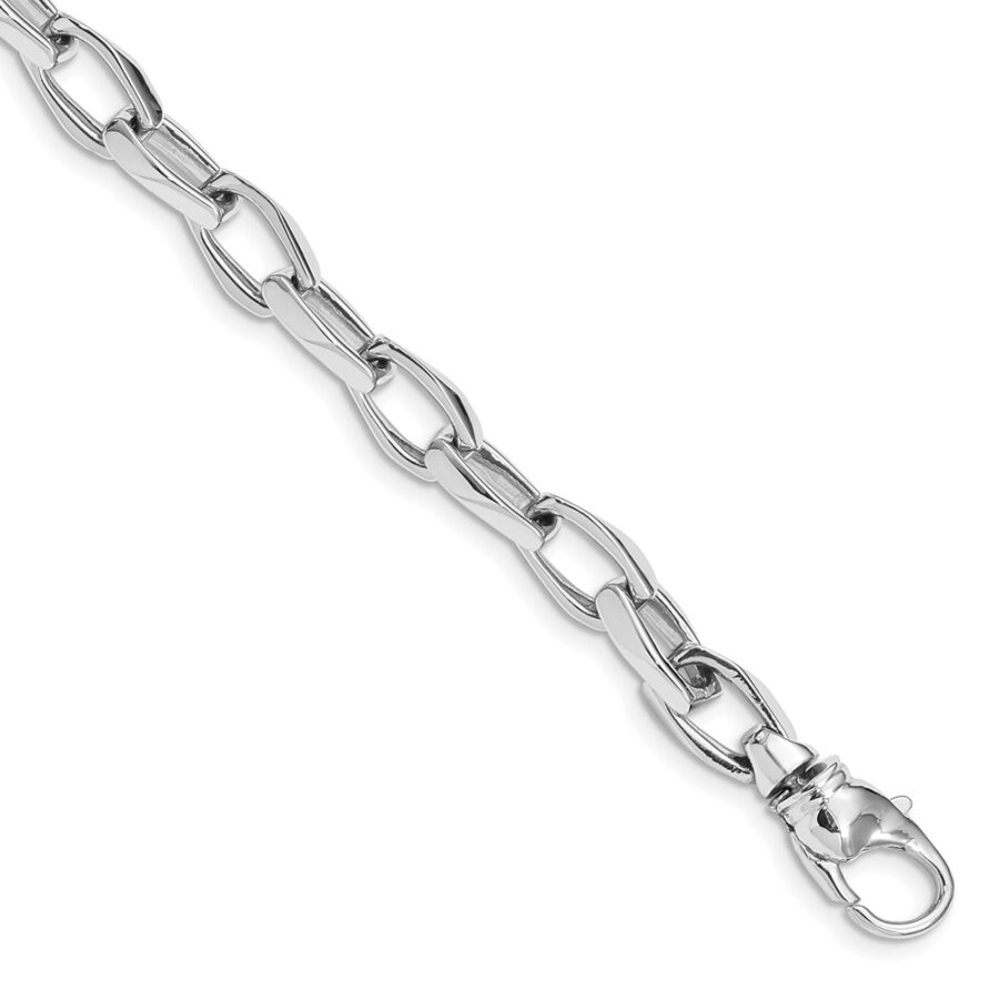14K White Gold 6.8mm Hand-polished Fancy Link Bracelet