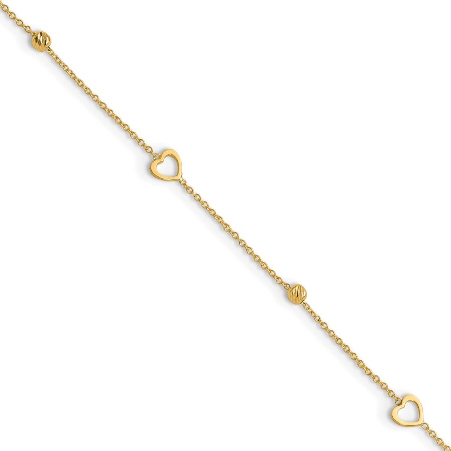 Leslie's 10K Polished and Dia-cut Heart 10in Plus 1in ext. Anklet