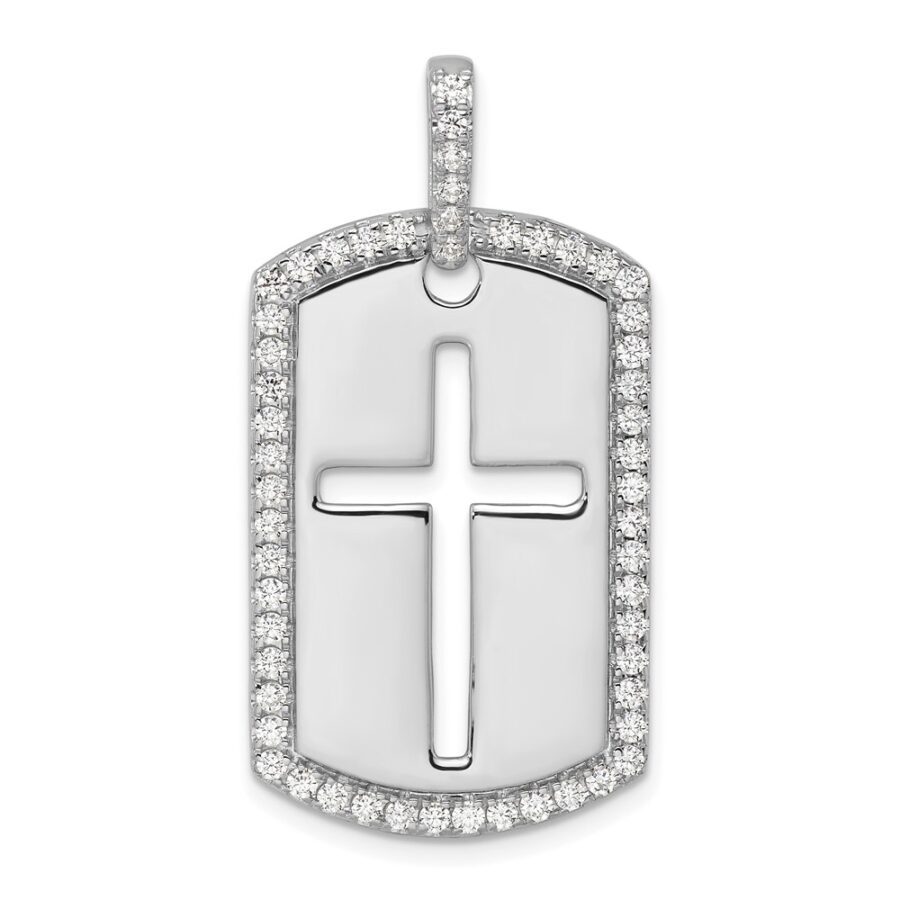 14KW True Origin Lab Grown Diamond VS/SI DEF Men's Cross Dog Tag Pen