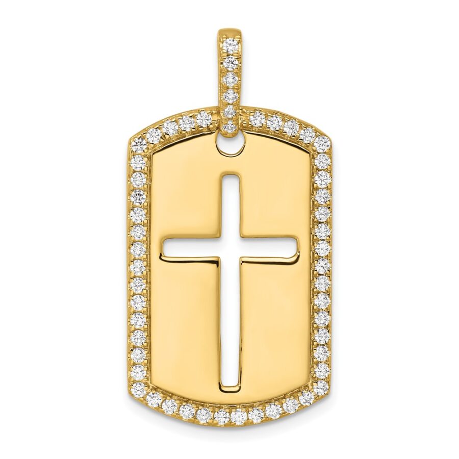 14K True Origin Lab Grown Diamond VS/SI DEF Men's Cross Dog Tag Pend