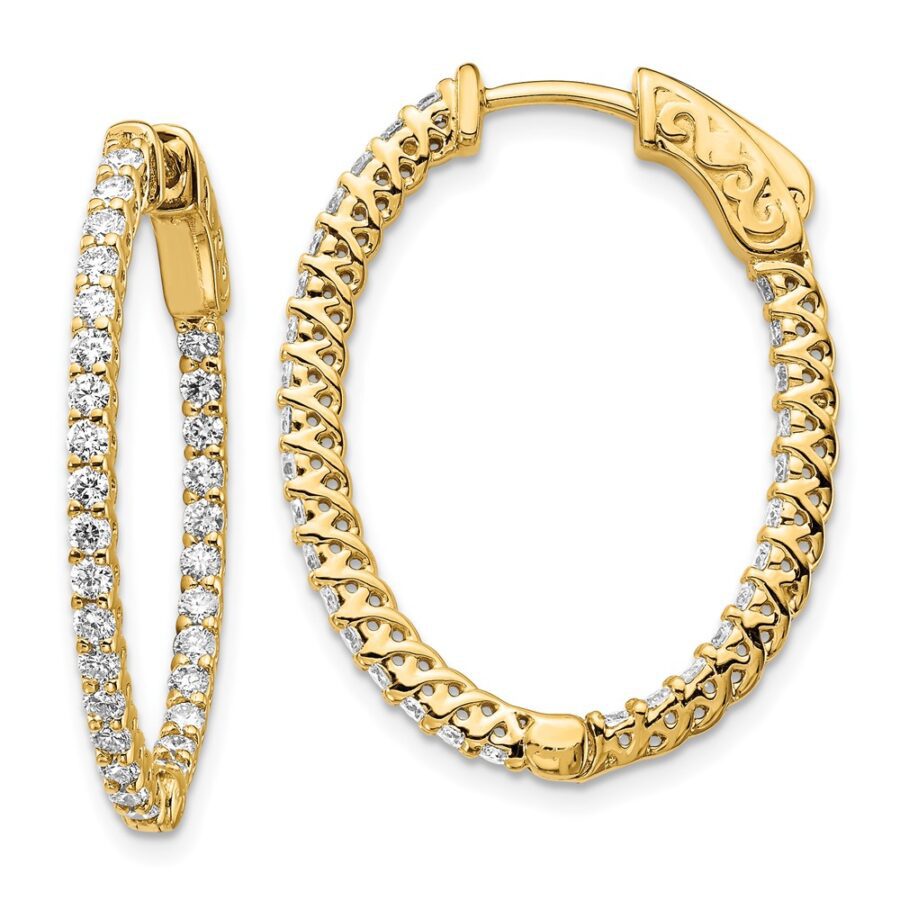 14k True Origin Lab Grown VS/SI DEF  Diamond Oval Hoop w/Safety Clasp