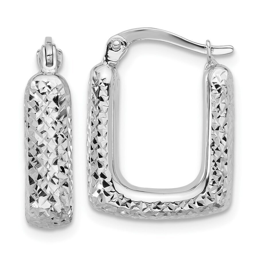 Leslie's 10K White Gold Polished and Diamond-cut Square Hoop Earrings