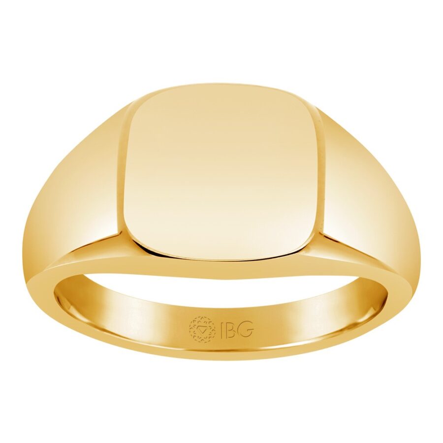 YG CUSHION SIGNET RING 12X12 ALL BRIGHT FINISH