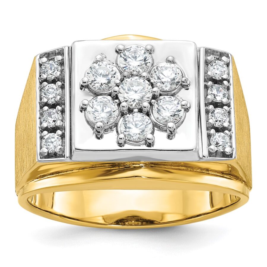 14ktt IBGoodman Men's Polished & Satin Lab Grown Diamond Cluster Ring