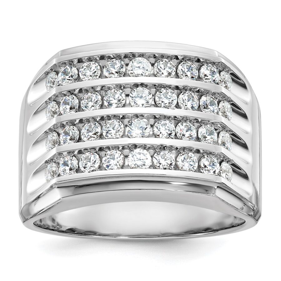 14kw IBGoodman Men's Grooved 4-Row Lab Grown Diamond Ring