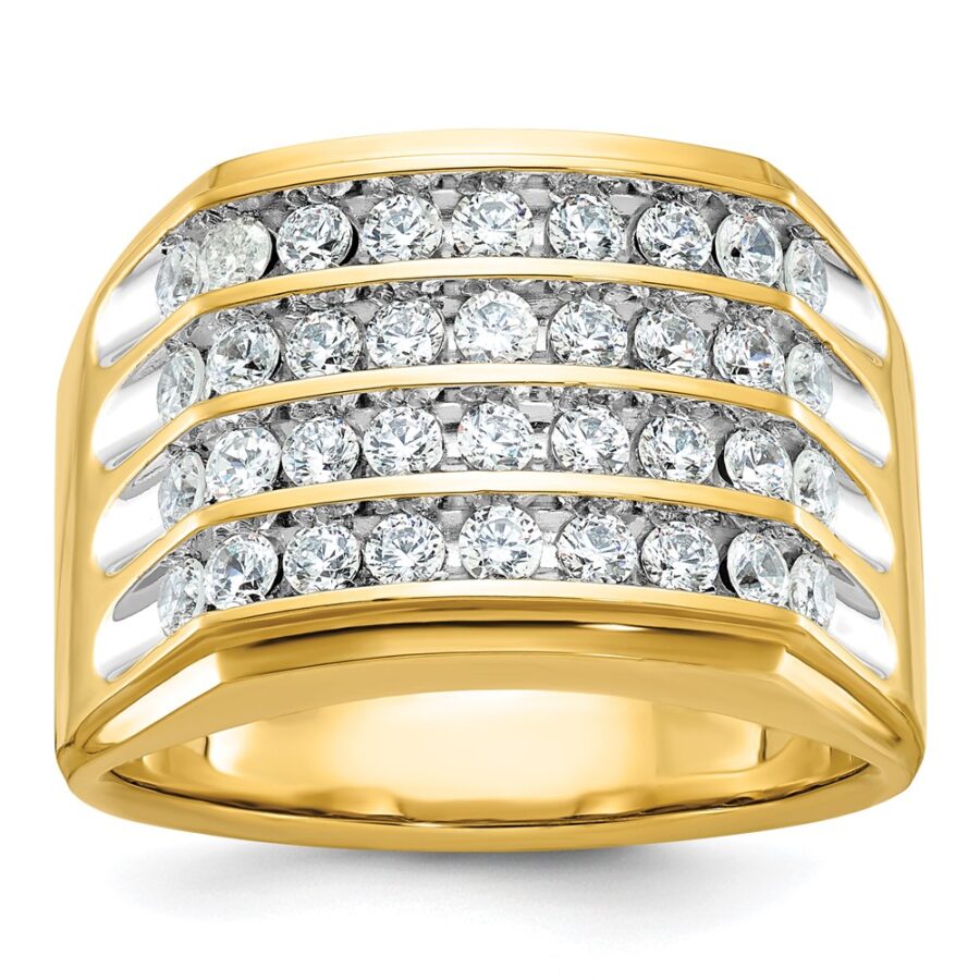 14k w/White RH IBGoodman Men's Grooved 4-Row Lab Grown Dia Ring