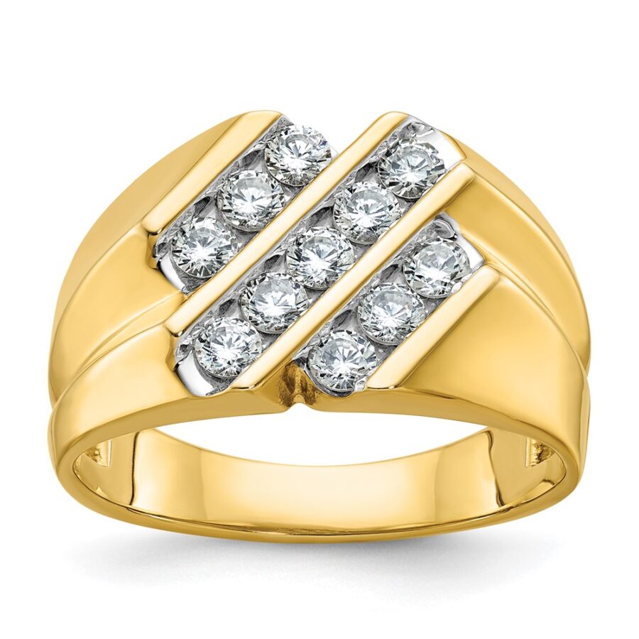 14k IBGoodman Men's Polished & Grooved Lab Grown Diamond Ring