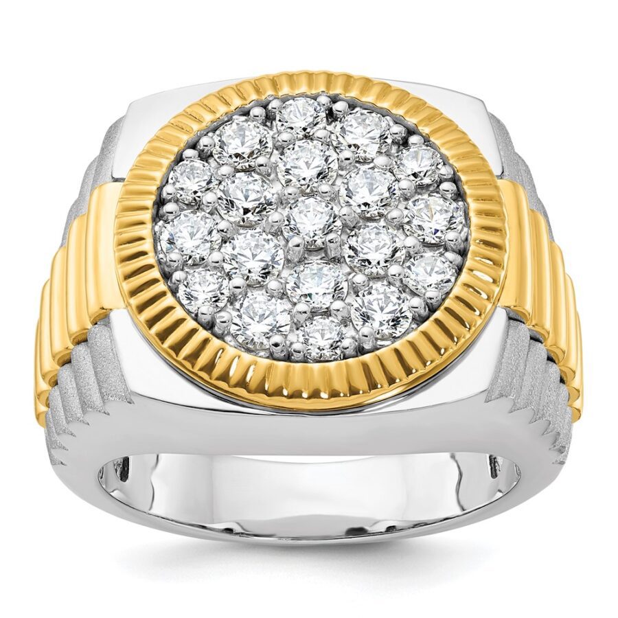 14ktt IBGoodman Men's Polish/Satin/Ribbed LG Dia Round Cluster Ring