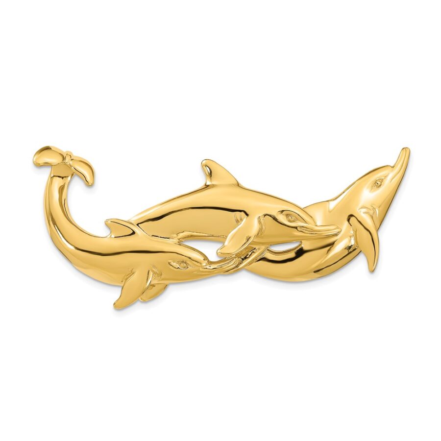 14K Polished (Fits Up To 8mm) Triple Dolphins Slide