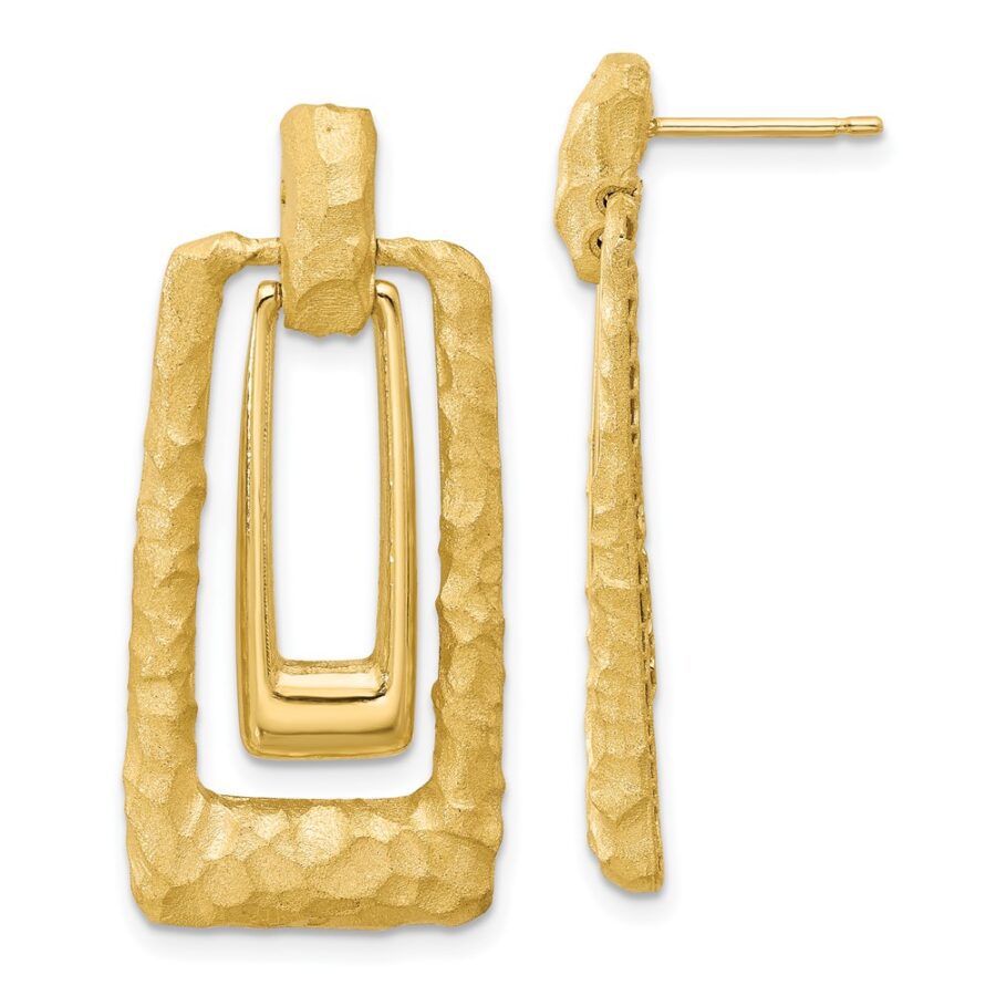 Leslie's 14K Polished and Satin Rectangle Dangle Post Earrings