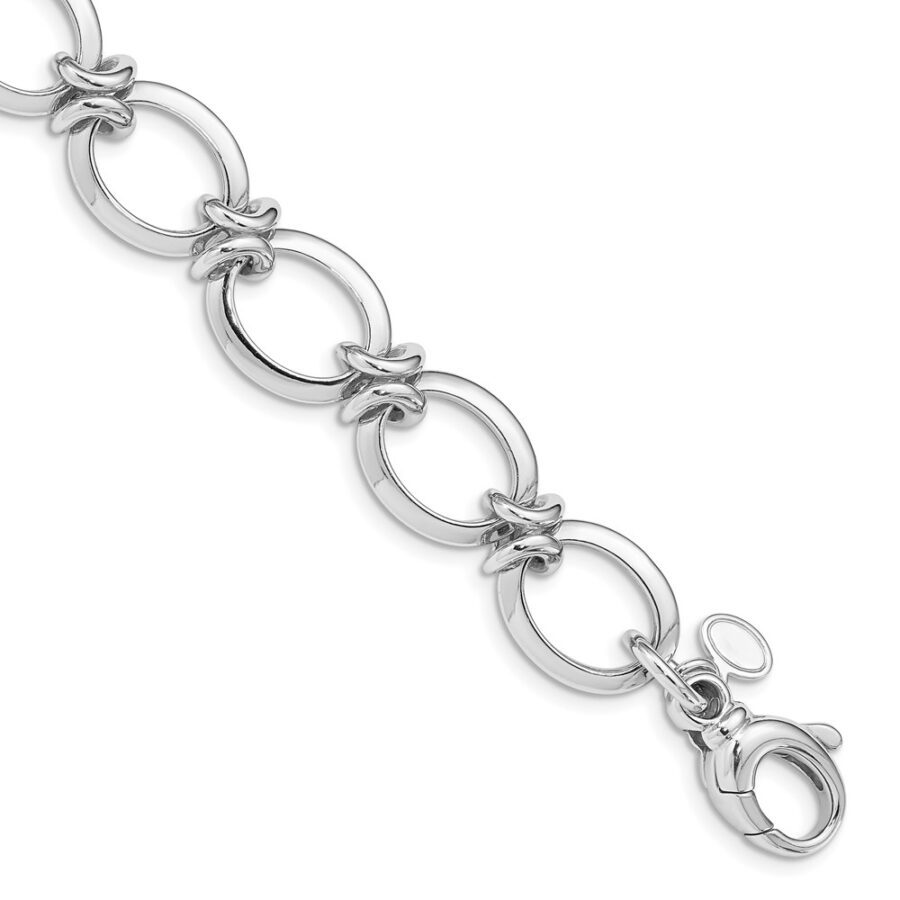 Sterling Silver Rhodium Plated Polished Fancy Link Bracelet