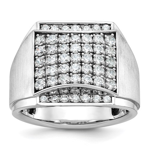 IBGoodman 14k White Gold Men's Polished and Satin 1 1/5 Carat AA Quality Diamond Cluster Ring