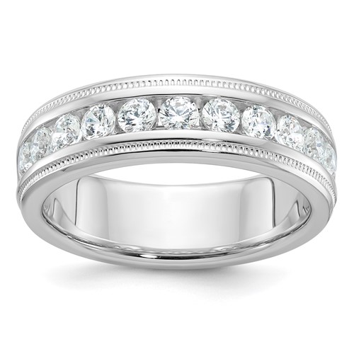 IBGoodman 14k White Gold Men's Polished and Milgrain 11-Stone 1 Carat AA Quality Diamond Ring