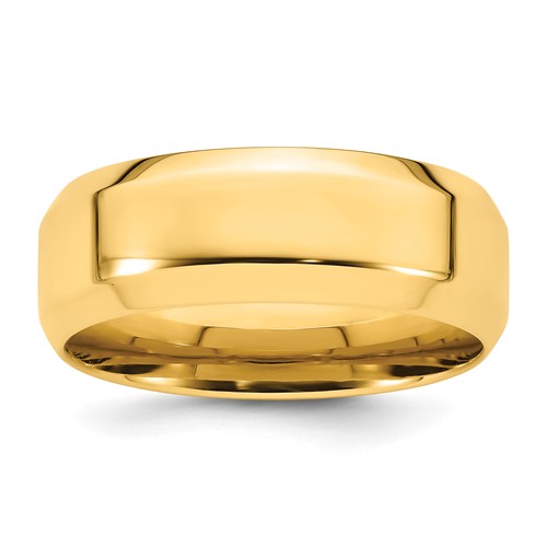 14k Yellow Gold 8mm Beveled Edge Comfort Fit Wedding Band Size 5
