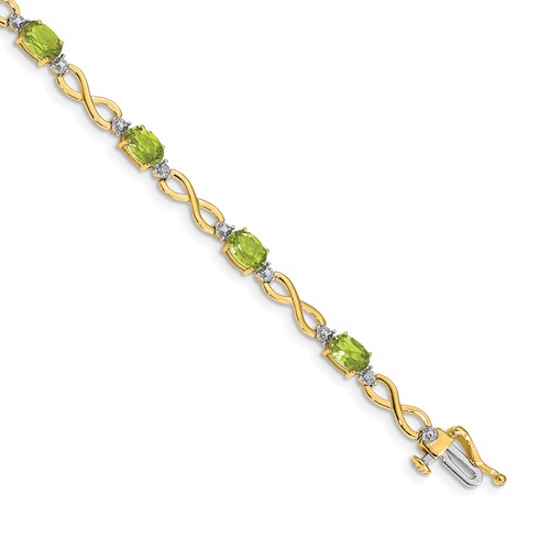 14k Complete Oval Peridot and Diamond Infinity Link 7 inch Bracelet
