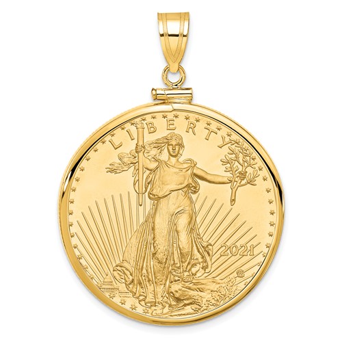 Wideband Distinguished Coin Jewelry 14k Polished Mounted 1oz American Eagle Screw Top Coin Bezel Pendant