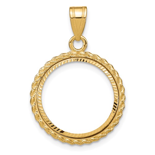Wideband Distinguished Coin Jewelry 14k Polished and Diamond-cut with Casted Rope 16.5mm Prong Coin Bezel Pendant