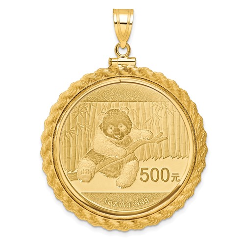 Wideband Distinguished Coin Jewelry 14k Polished Casted Rope Mounted 1oz Panda Screw Top Coin Bezel Pendant