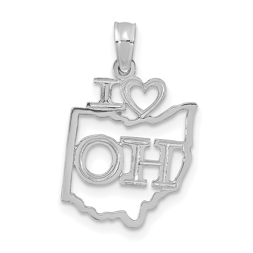 14K White Gold Solid Ohio State Pendant