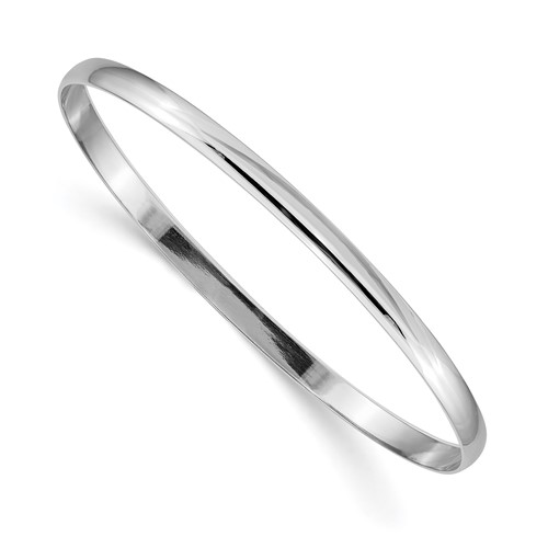 14k White Gold 4mm Solid Polished Half-Round Slip-On Round Bangle Bracelet