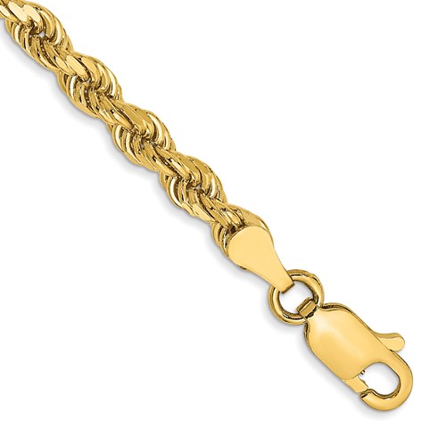 14K 7 inch 3.5mm Semi Solid Diamond-cut Rope with Lobster Clasp Chain
