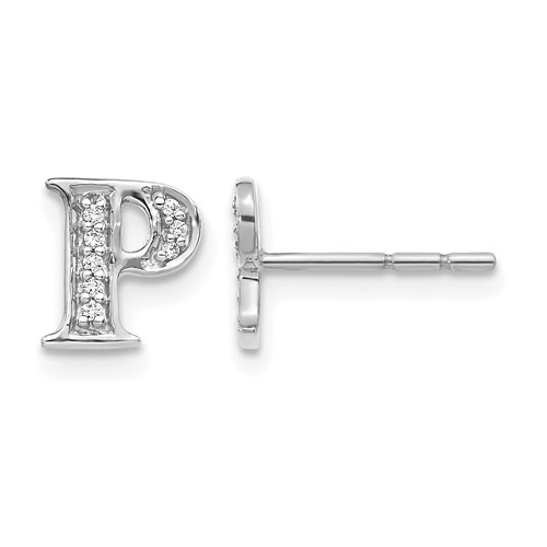 14k White Gold Diamond Initial P Post Earrings