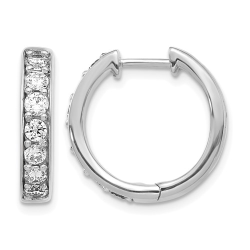 14k White Gold 1 carat Diamond Hinged Hoop Earrings