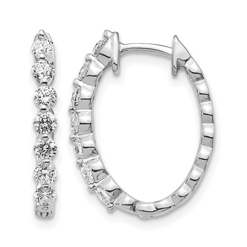 14k White Gold 3/4 carat AA Diamond Hinged Hoop Earrings