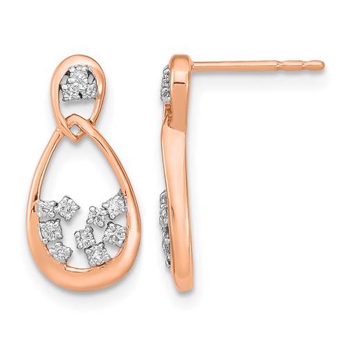 14k Rose Gold Polished Diamond Double Teardrop Post Earrings