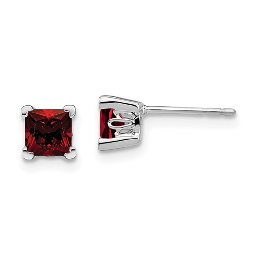 14k White Gold 5mm Square Garnet Post Earrings
