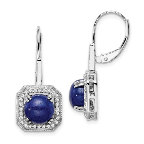 14k White Gold Lapis and Diamond Leverback Earrings