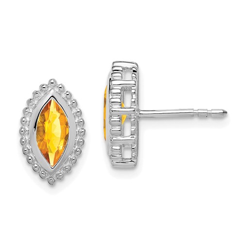 14k White Gold Marquise Citrine Post Earrings