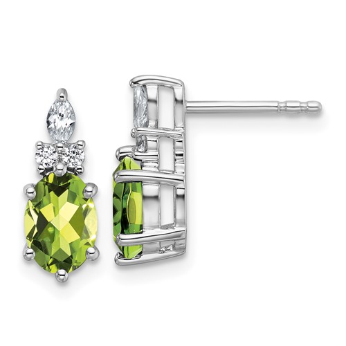 14K White Gold Diamond and 7x5 Oval August/Peridot Post Earrings