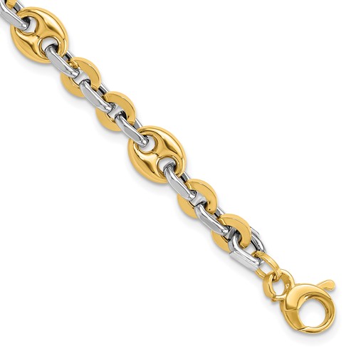 14K Two-tone Polished Fancy Link 7.5 in Bracelet