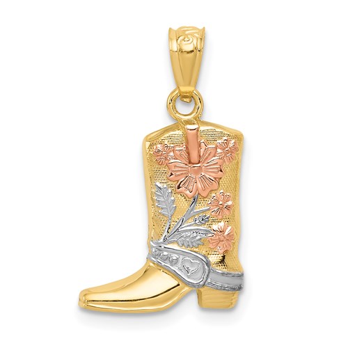 14k Yellow w/ Rose and White Rhodium Floral Boot Pendant