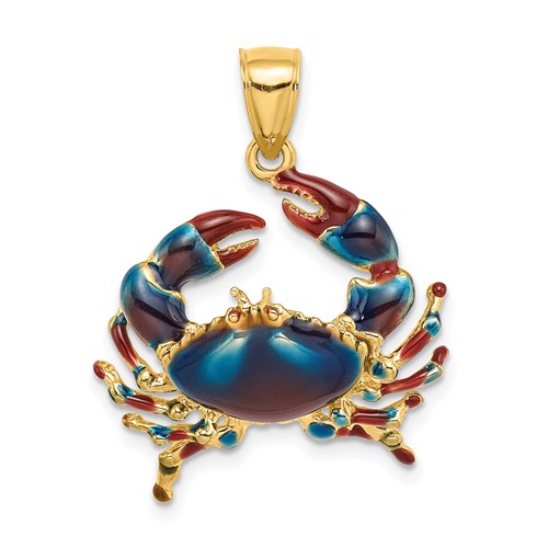 14K Medium Blue Enamel Stone Crab Charm
