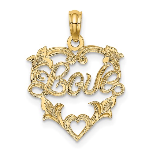 14K LOVE In Heart w/ Floral Design Charm