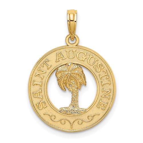 14K SAINT AUGUSTINE with Palm Tree Circle Charm