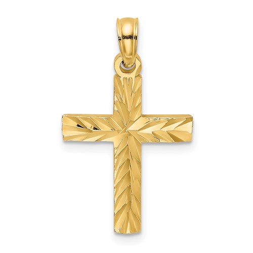 14K Diamond-cut Block Cross Charm
