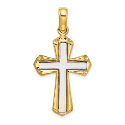 14K Two-tone Polished Cross Charm