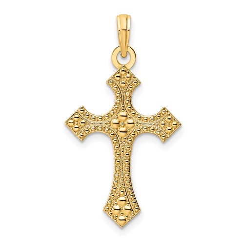 14K Polished Beaded Cross Pendant
