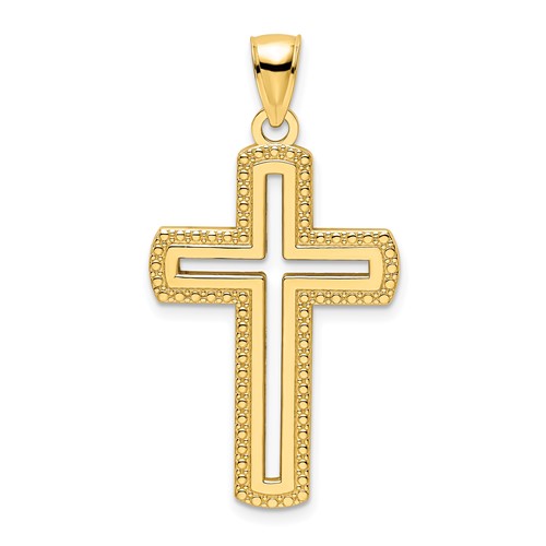 14K Medium Polished Beaded Cut-out Cross Pendant